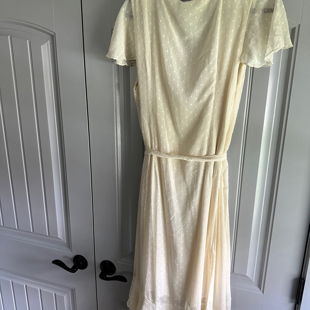 Wrapped Up In Your Love Cream Dotted Ruffled Wrap Midi Dress - Size XL